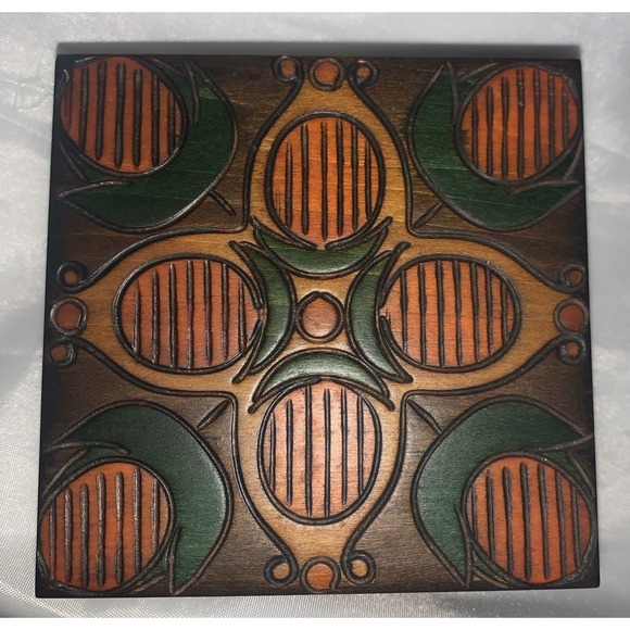 Poland Other - Vtg Polish Hand Carved Wooden Trinket Box 4" X 4" X 1 3/4"